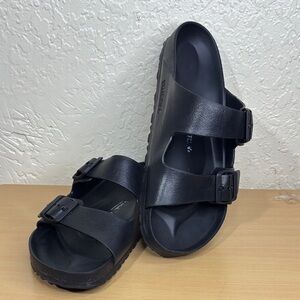 Black Double Strap Sandals Birkenstock light weight slides